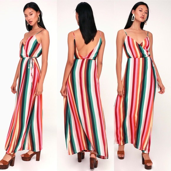 Lulus Dresses & Skirts - AMRITA MULTI STRIPED WRAP MAXI DRESS